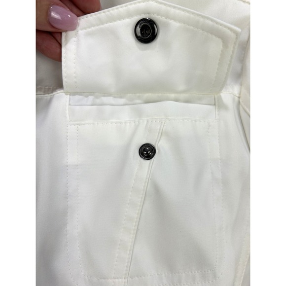 Guess Coat Rain Jacket Women Large Ivory Hooded‎ Pockets Sleek NWOT - Picture 11 of 13
